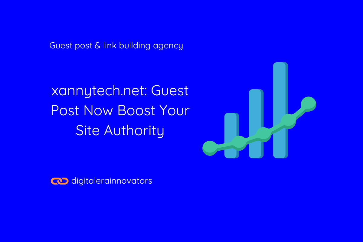 Graph showing upward growth next to the title "xannytech.net: Guest Post Now Boost Your Site Authority" with the Digital Era Innovators logo below.