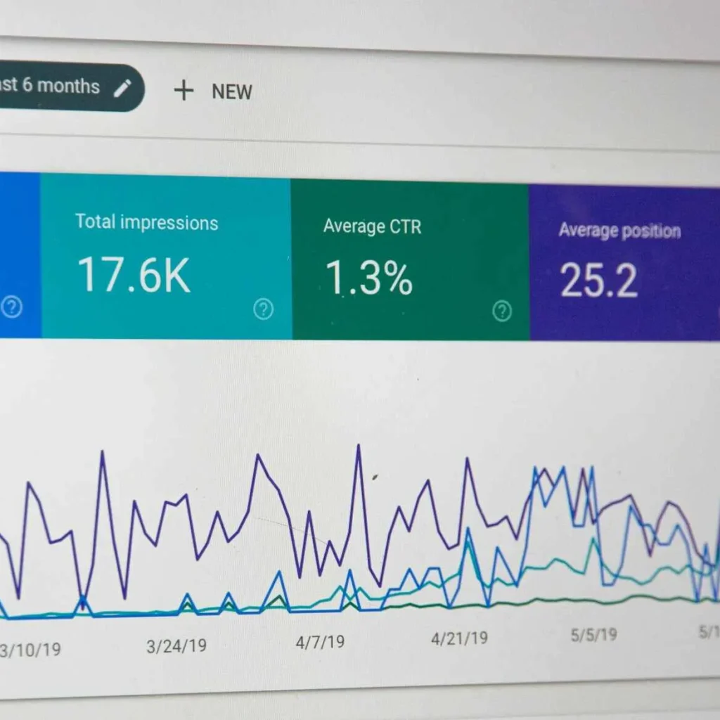 "Web analytics screen showing performance metrics like clicks and impressions, demonstrating the results that 'Local SEO Services near me' aim to improve for businesses."